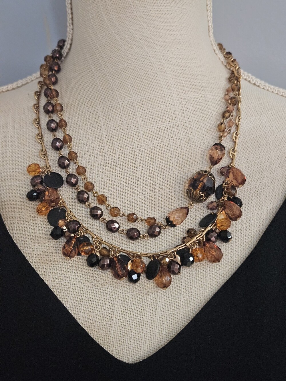Vintage Amber and Gold Layered Necklace